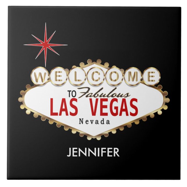Välkommen till Las Vegas - Red och Guld Kakelplatta (Framsidan)