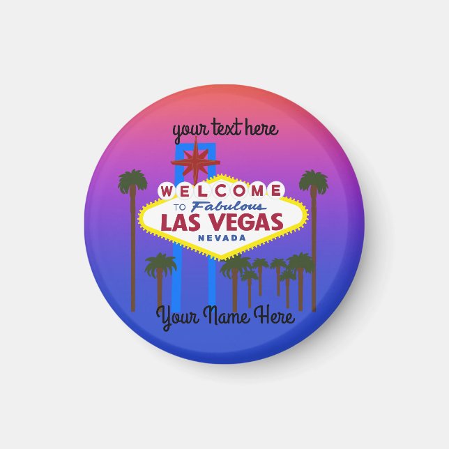 Välkommen till Las Vegas-signering nr 3 Round Magn Magnet (Framsidan)