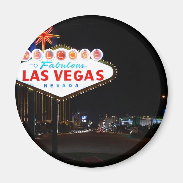 Välkommen till Las Vegas-skylten som tänds på natt Magnet (Framsidan)
