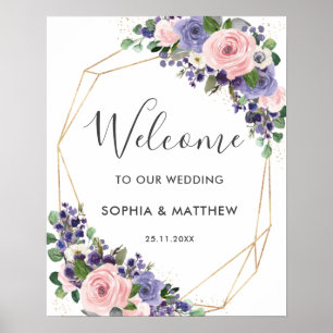 Välkommen till Lavender Lila Rosa Blommigt Bröllo Poster