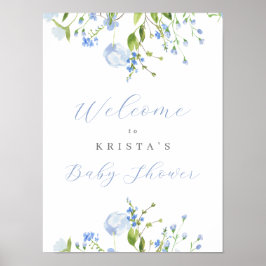 Välkommen till Light Blue Blommigt Baby Shower Poster