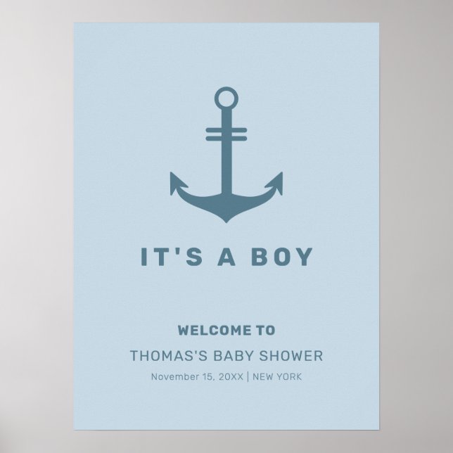 Välkommen till Light Blue Elegant Anchor Baby Show Poster (Framsidan)