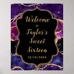 Välkommen till lila Guld Sequins Agate Sweet sixte Poster