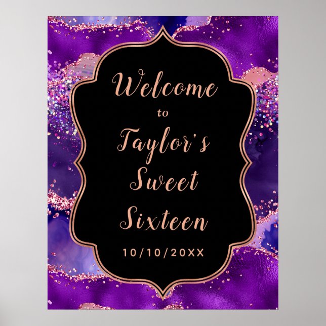 Välkommen till lila Rosa Sequins Agate Sweet sixte Poster (Framsidan)