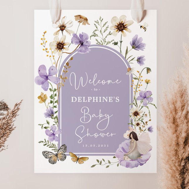 Välkommen till lila Wildblomme Fairy Baby Shower Poster (Skapare uppladdad)