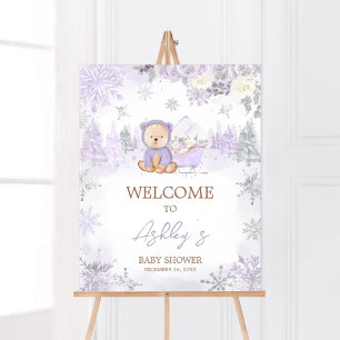 Välkommen till lila Winter Bear Baby Shower Poster