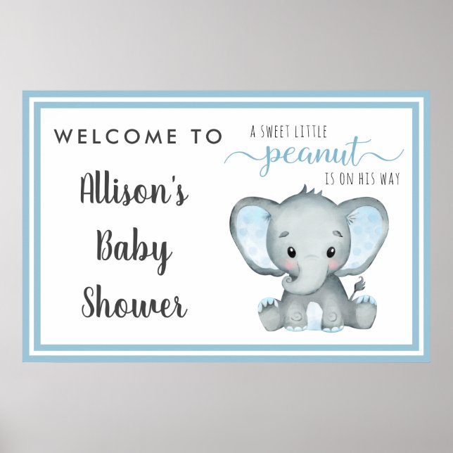 Välkommen till Little Peanut Elephant Pojke Shower Poster (Framsidan)