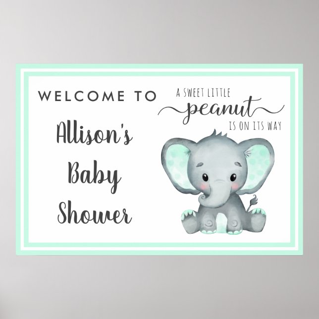 Välkommen till Little Peanut Mint Elephant Baby Sh Poster (Framsidan)