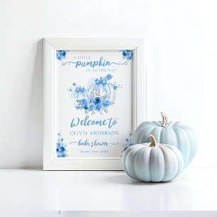 Välkommen till Little Pumpkin Bow Blue Baby Shower Poster
