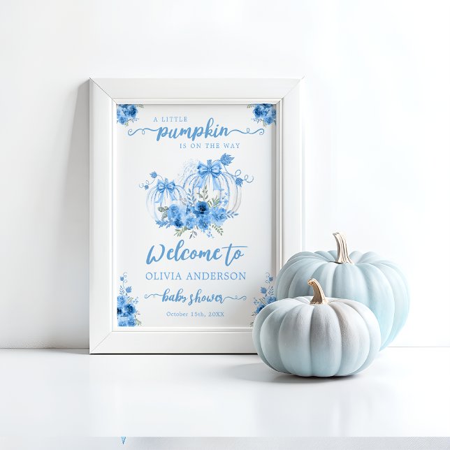 Välkommen till Little Pumpkin Bow Blue Baby Shower Poster (Skapare uppladdad)