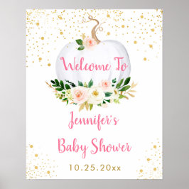 Välkommen till Little Pumpkin Rosa Guld Baby Showe Poster