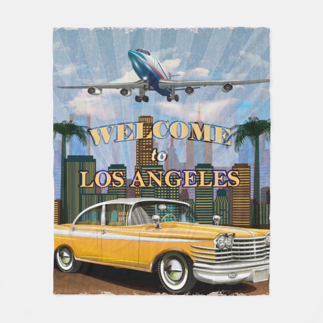 Välkommen till Los Angeles retro poster. Fleecefilt (Framsidan)