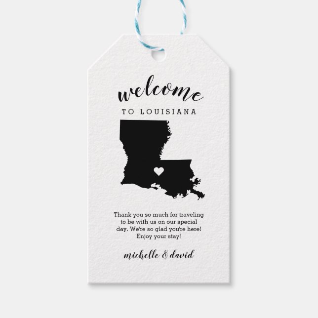 Välkommen till Louisiana | Kalligrafi Bröllop Presentetikett (Framsidan)