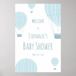 Välkommen till luftballong Blue Baby Shower Poster