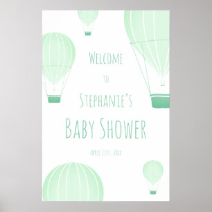 Välkommen till luftballong Grönt Baby Shower Poster