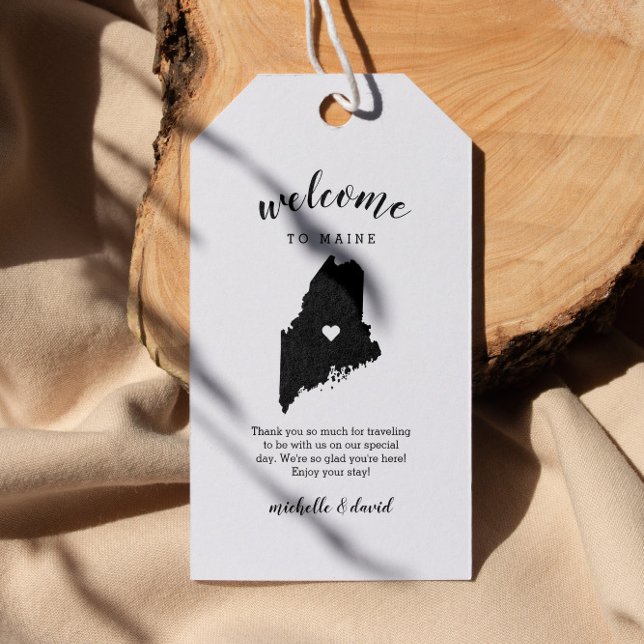Välkommen till Maine | Kalligrafi Bröllop Presentetikett (MAINE Wedding Welcome Tags: Personalized for Destination Weddings - Location, Welcome Note, Nam)