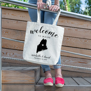 Välkommen till Maine Staten Silhouette Bröllop Tygkasse