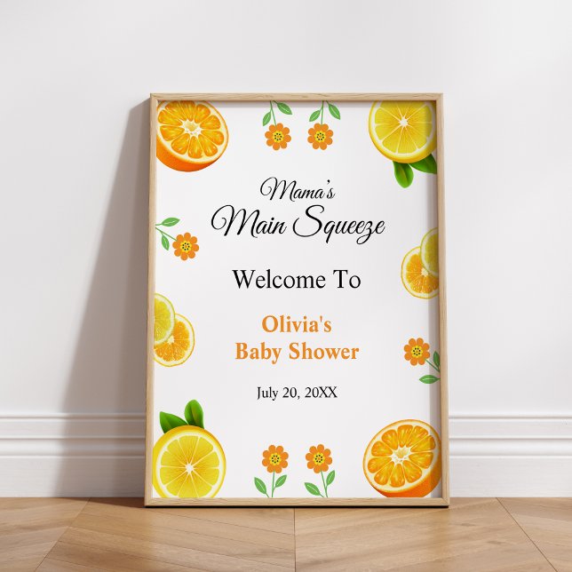 Välkommen till Mamma Main Squeeze Lemon Baby Showe Poster (Mama's Main Squeeze Lemon Baby Shower Welcome Sign )
