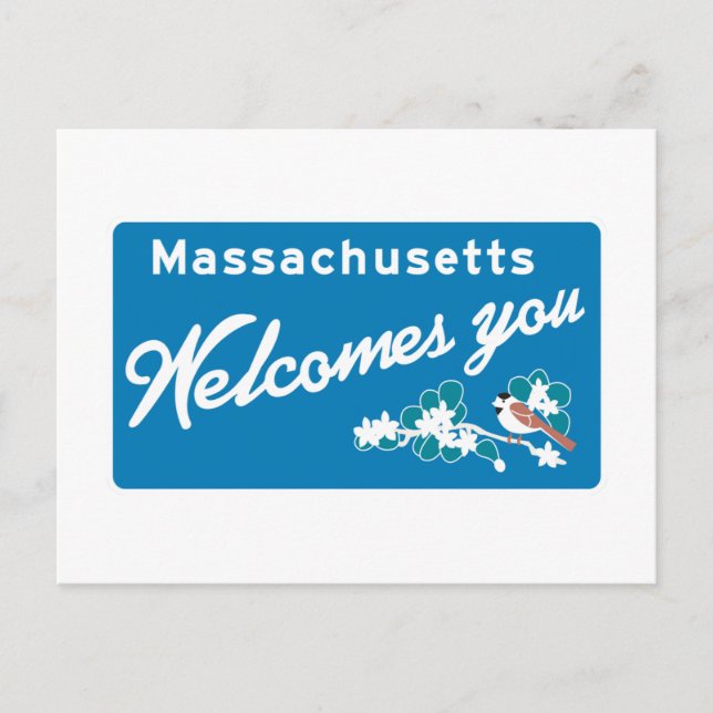 Välkommen till Massachusetts - USA Vägsignal Vykort (Framsida)