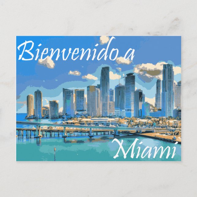 Välkommen till Miami Spanska färgeffektbilden Vykort (Framsida)