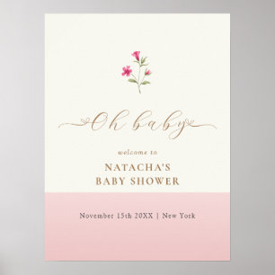 Välkommen till minimal rosa Wildblommans babydusch Poster