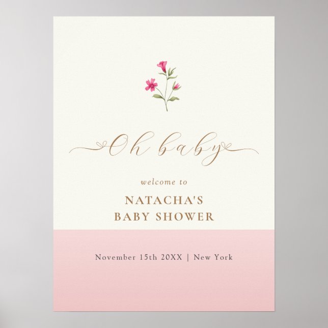 Välkommen till minimal rosa Wildblommans babydusch Poster (Framsidan)