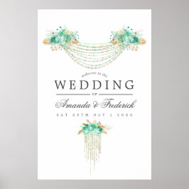 Välkommen till Mint och Guld String Ljus Blommigt  Poster