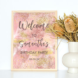 Välkommen till Modern Artsy Girly Rosa Faux Guld G Poster