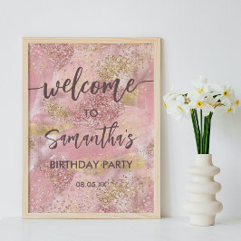 Välkommen till Modern Artsy Girly Rosa Faux Guld G Poster