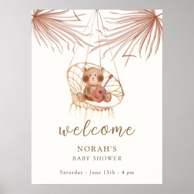 Välkommen till Modern Boho Nalle Baby Shower Poster (Framsidan)