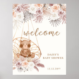 Välkommen till Modern Boho Nalle Pampas Baby Showe Poster