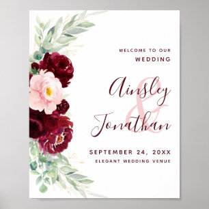 Välkommen till Modern Burgundy Blommigt Greenery B Poster