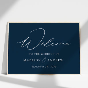 Välkommen till Modern Elegant Script Navy Bröllop Poster