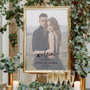 Välkommen till Modern Elegant Script Photo Bröllop Poster