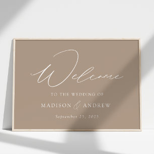 Välkommen till Modern Elegant Script Taupe Bröllop Poster