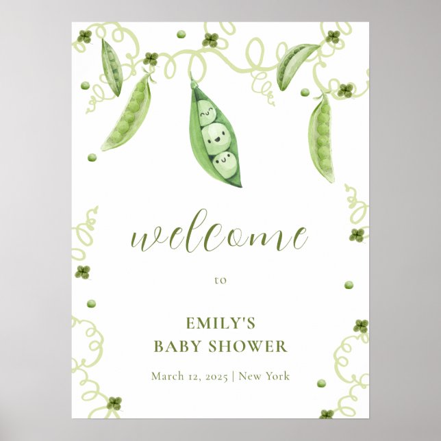 Välkommen till Modern Garden Sweet Pea Baby Shower Poster (Framsidan)