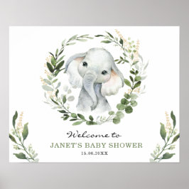 Välkommen till Modern Grey Guld Elephant Baby Show Poster