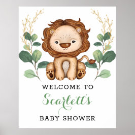 Välkommen till Modern Grey Guld Lejon Baby Shower Poster