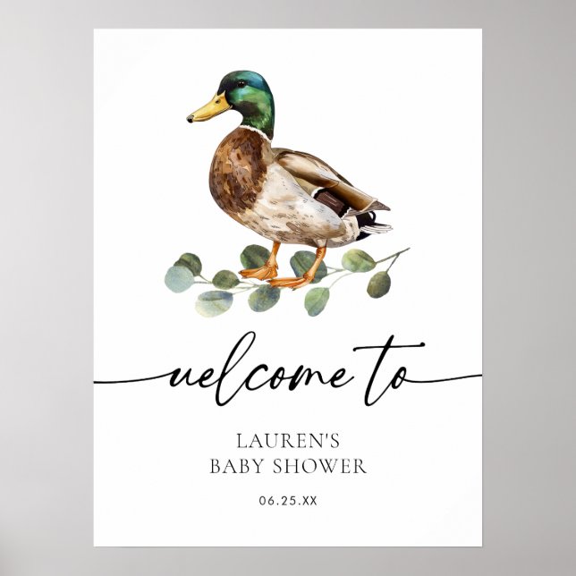 Välkommen till Modern Mallard Anka Baby Shower Poster (Framsidan)