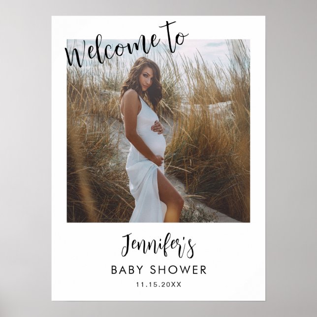 Välkommen till Modern Photo Script Baby Shower Poster (Framsidan)