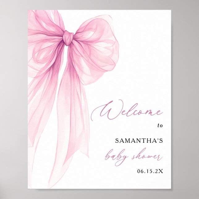 Välkommen till Modern Rosa Bow Baby Shower Poster (Framsidan)