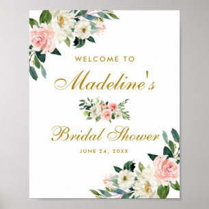 Välkommen till möhippa Rosa Guld Blommigt Poster