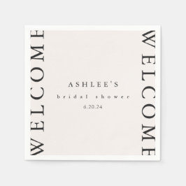 Välkommen till möhippa Taupe och Black Typography Pappersservett