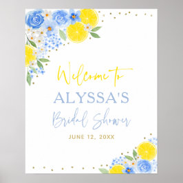 Välkommen till Möhippan Blue Blommigt Lemon Poster