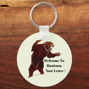 Välkommen till Montana nu Lämna Grizzly Bear Art Nyckelring