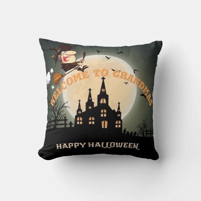 Välkommen till Mormors Halloween-Häxa Kudde (Framsida)