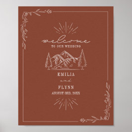 Välkommen till Mountains Line Art Terracotta Bröll Poster