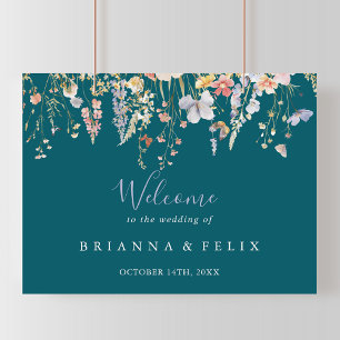 Välkommen till multifärgad Wildblomme Grönt Bröllo Poster