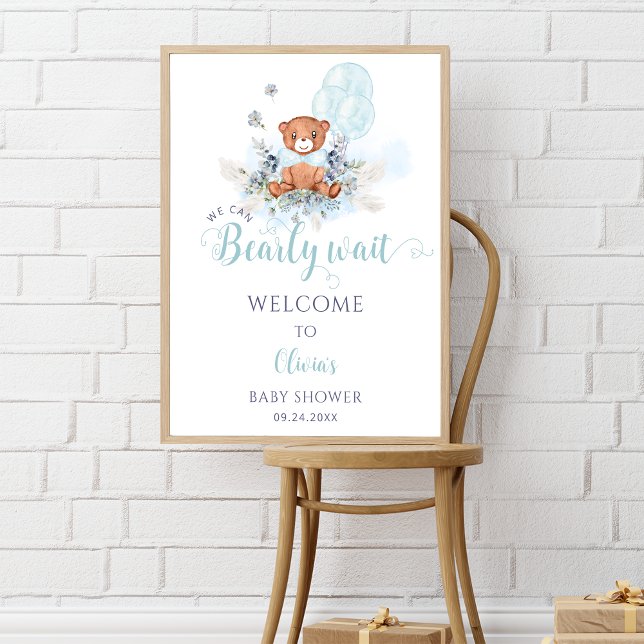 Välkommen till nalle Barly Wait Boy Baby Shower Poster (Skapare uppladdad)