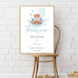 Välkommen till nalle Barly Wait Boy Baby Shower Poster